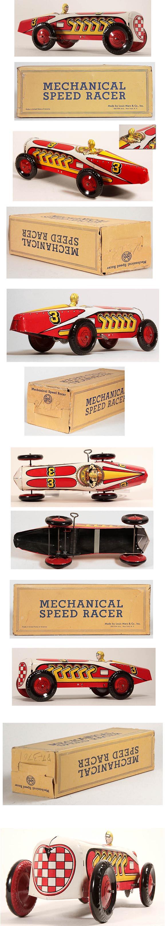 c.1947 Marx Mechanical (Boat Tail) Speed Racer #3 in Original Box